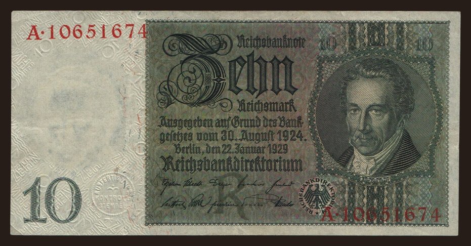 10 reichsmark, 1929, R/A