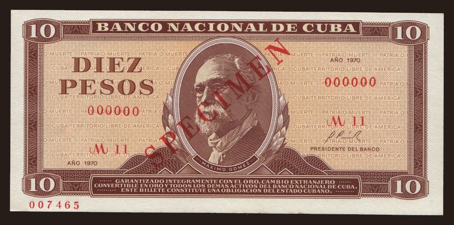 10 pesos, 1970, SPECIMEN