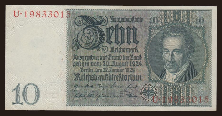 10 reichsmark, 1929, F/U