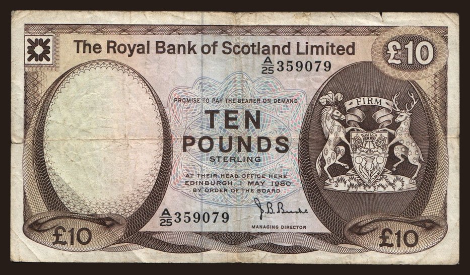 Royal Bank of Scotland, 10 pounds, 1980