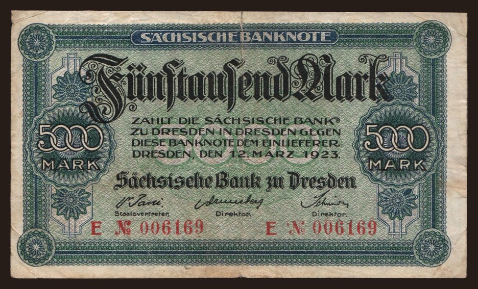 Sächsische Bank zu Dresden, 5.000 Mark, 1923
