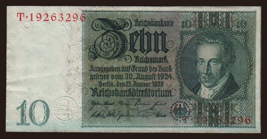 10 Reichsmark, 1929, F/T