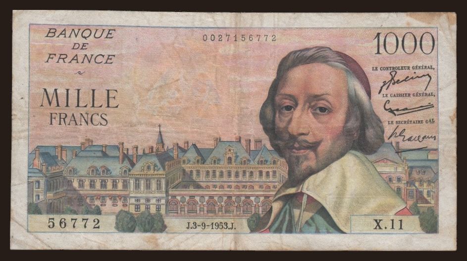 1000 francs, 1953