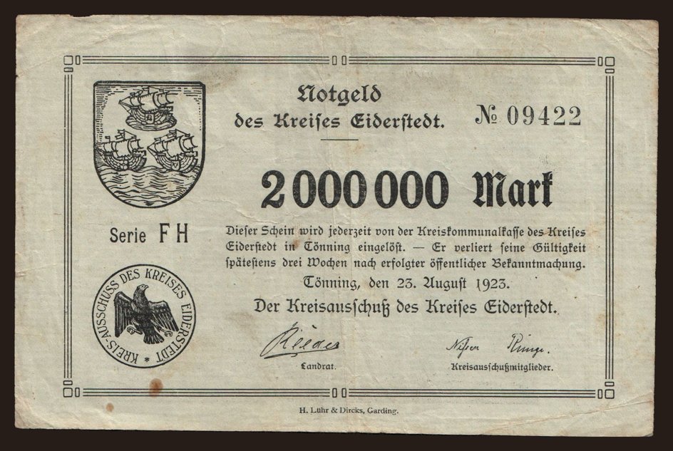 Tönning/ Kreisausschuss des Kreises Eiderstedt, 2.000.000 Mark, 1923