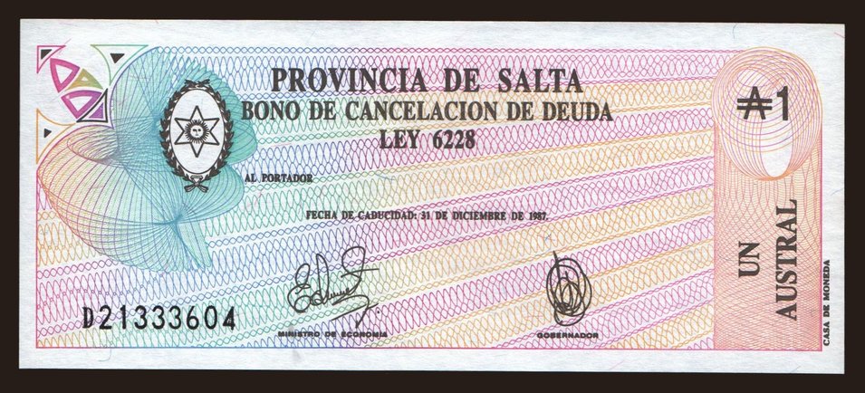 Provincia de Salta, 1 austral, 1987