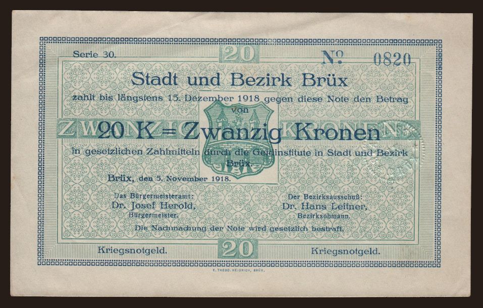 Brüx, 20 Kronen, 1918