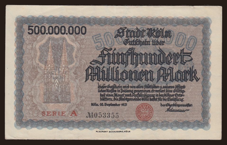 Köln/ Stadt, 500.000.000 Mark, 1923