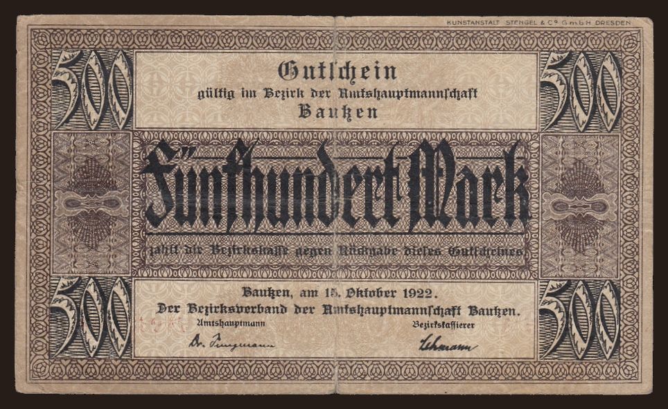 Bautzen/ Bezirksverband der Amtshauptmannschaft, 500 Mark, 1922