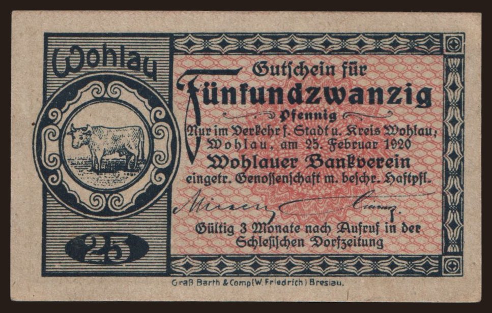 Wohlau/ Wohlauer Bankverein e.G.m.b.H., 25 Pfennig, 1920