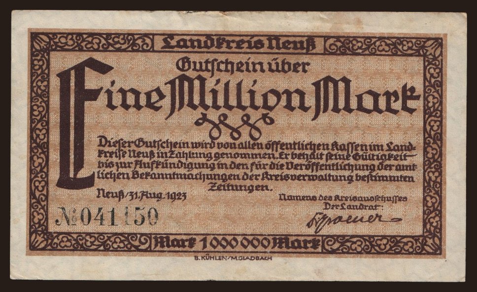 Neuss/ Landkreis Neuss, 1.000.000 Mark, 1923