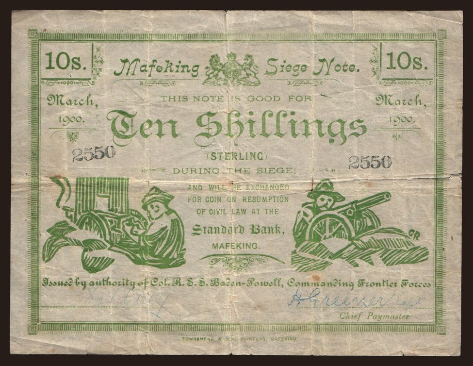 Mafeking, 10 shillings, 1900