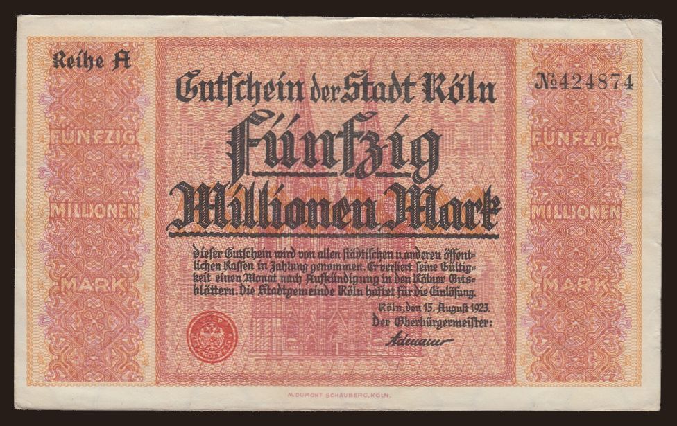 Köln/ Stadt, 50.000.000 Mark, 1923