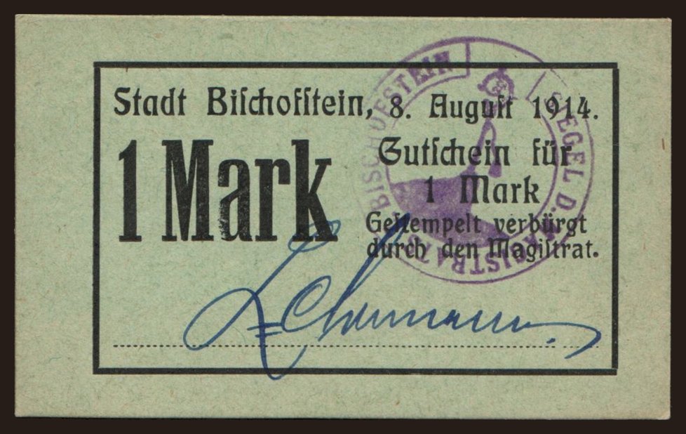Bischofstein/ Stadt, 1 Mark, 1914