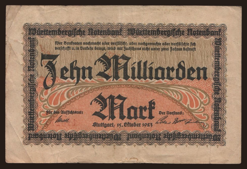 Württembergische Notenbank, 10.000.000.000 Mark, 1923