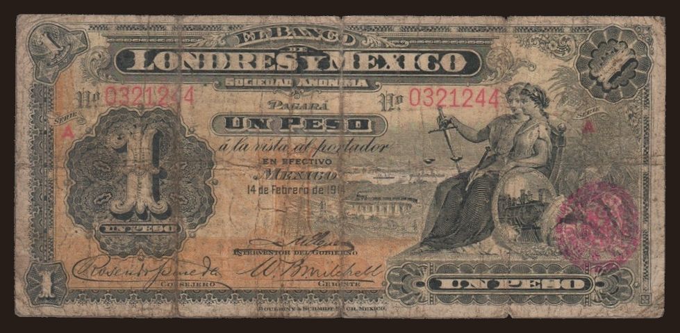 Banco de Londres y Mexico, 1 peso, 1914