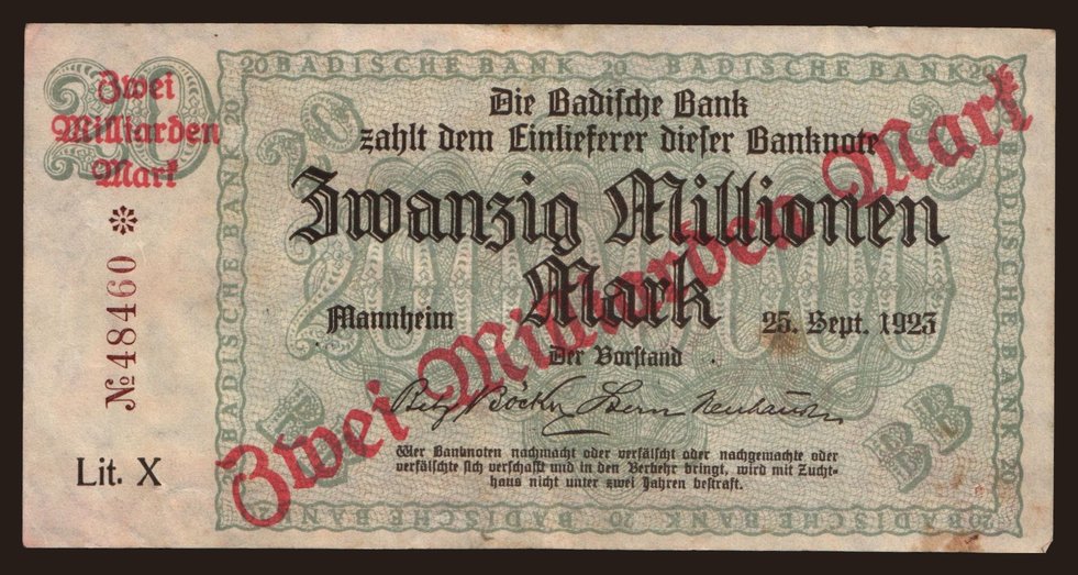 Badische Bank, 2.000.000 Mark, 1923