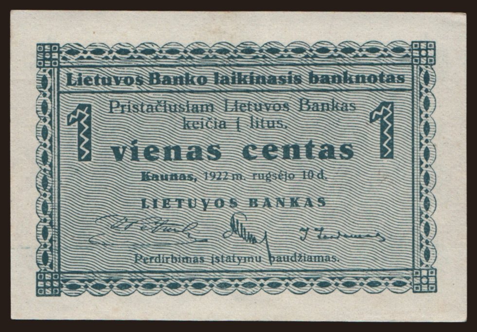 1 centas, 1922