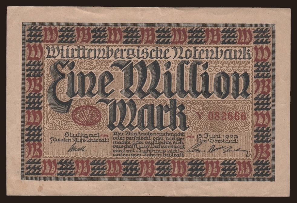 Württembergische Notenbank, 1.000.000 Mark, 1923