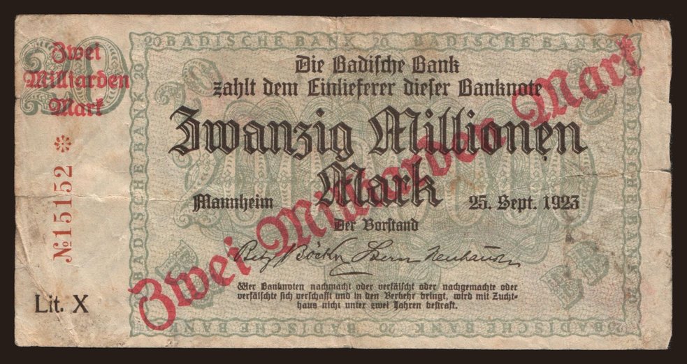 Badische Bank, 2.000.000.000 Mark, 1923