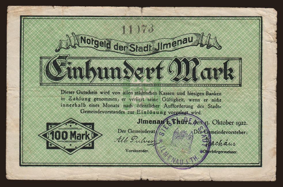 Ilmenau/ Stadt, 100 Mark, 1922