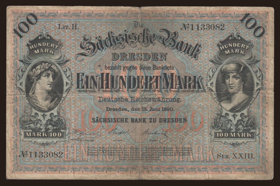 Sächsische Bank zu Dresden, 100 Mark, 1890