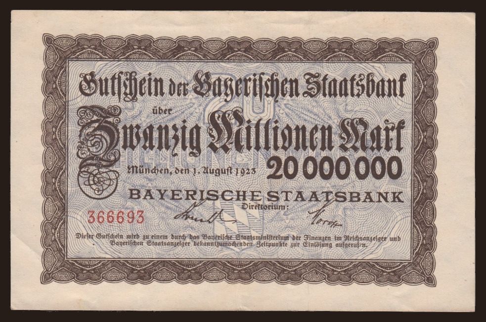 Bayerische Staatsbank, 20.000.000 Mark, 1923