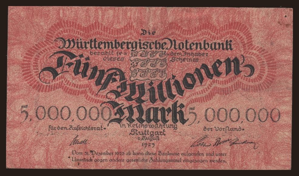 Württembergische Notenbank, 5.000.000 Mark, 1923