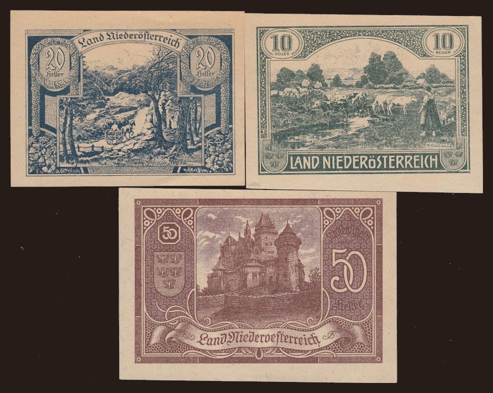 Niederösterreich, 10, 20, 50 heller, 7.1920, (3x)