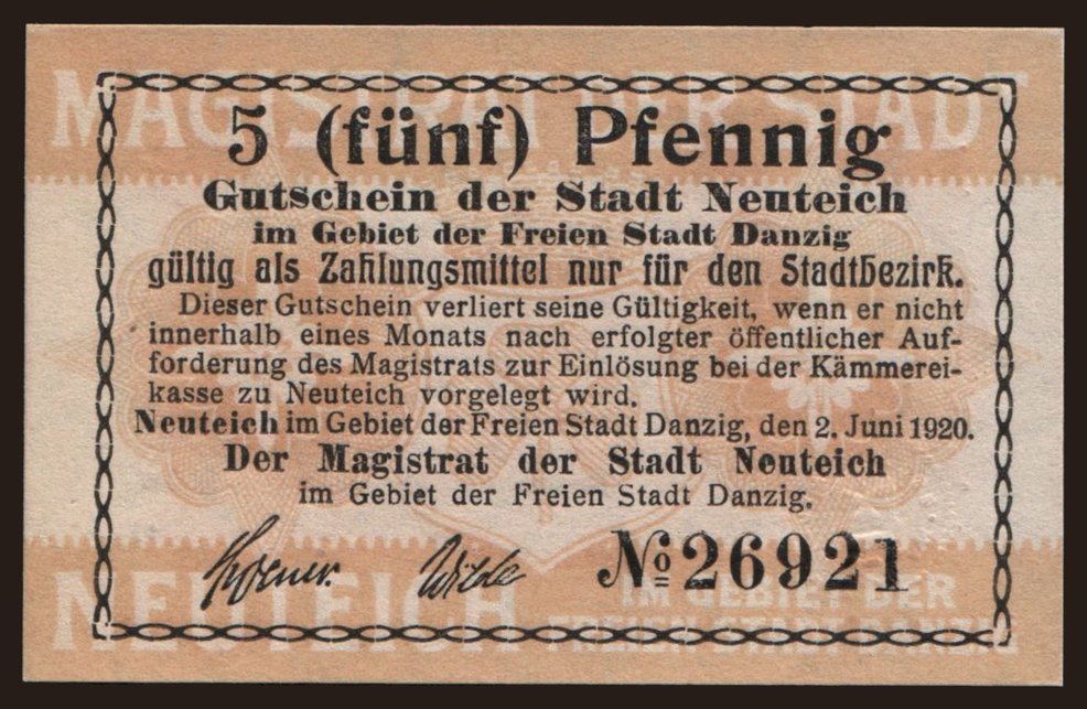 Neuteich, 5 Pfennig, 1920