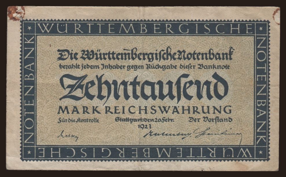 Württembergische Notenbank, 10.000 Mark, 1923