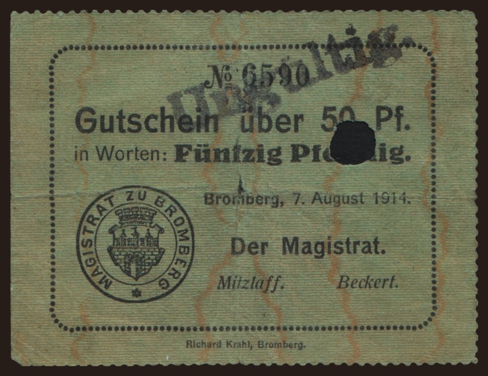 Bromberg(Bydgoszcz),
 / Magistrat, 50 Pfennig, 1914