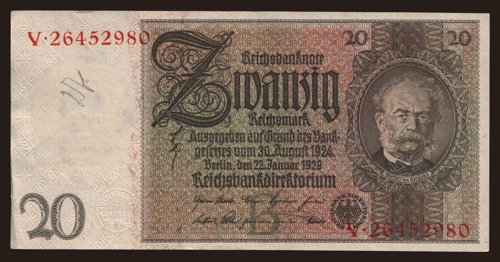 20 Reichsmark, 1929, B/V
