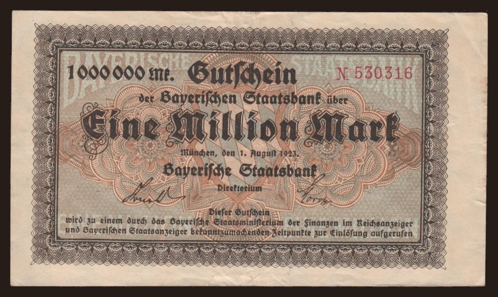 Bayerische Staatsbank, 1.000.000 Mark, 1923
