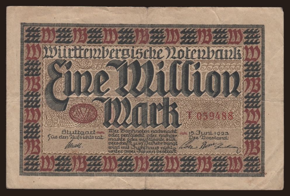 Württembergische Notenbank, 1.000.000 Mark, 1923