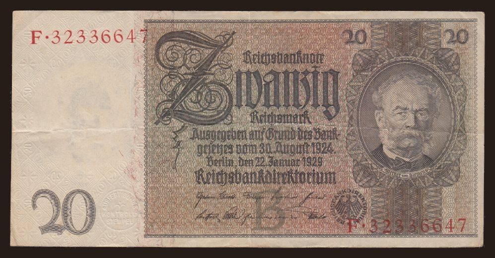 20 reichsmark, 1929, B/F