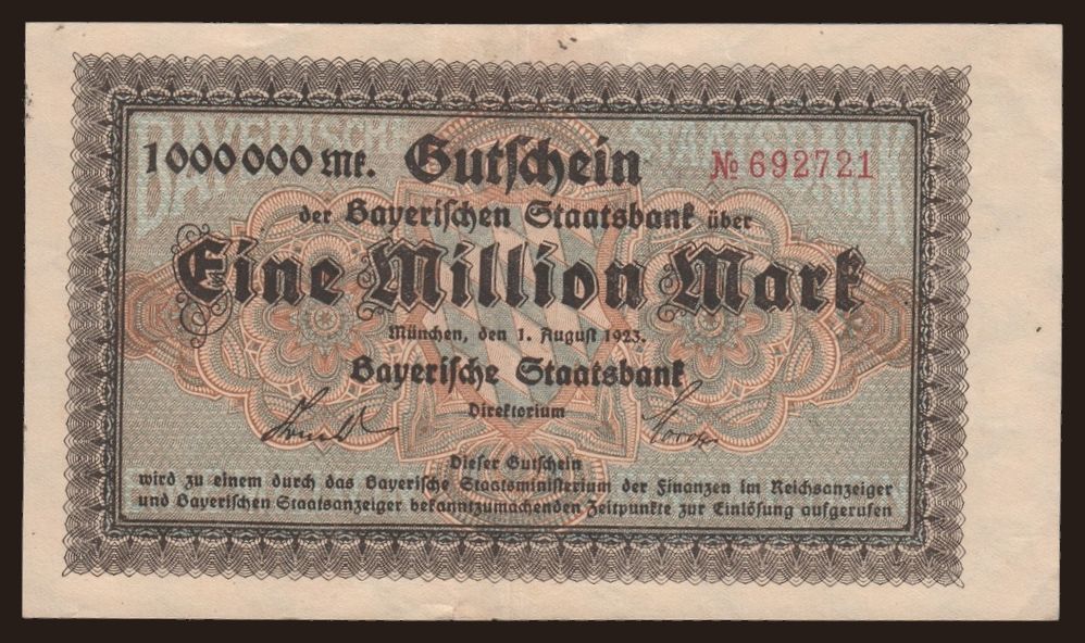 Bayerische Staatsbank, 1.000.000 Mark, 1923