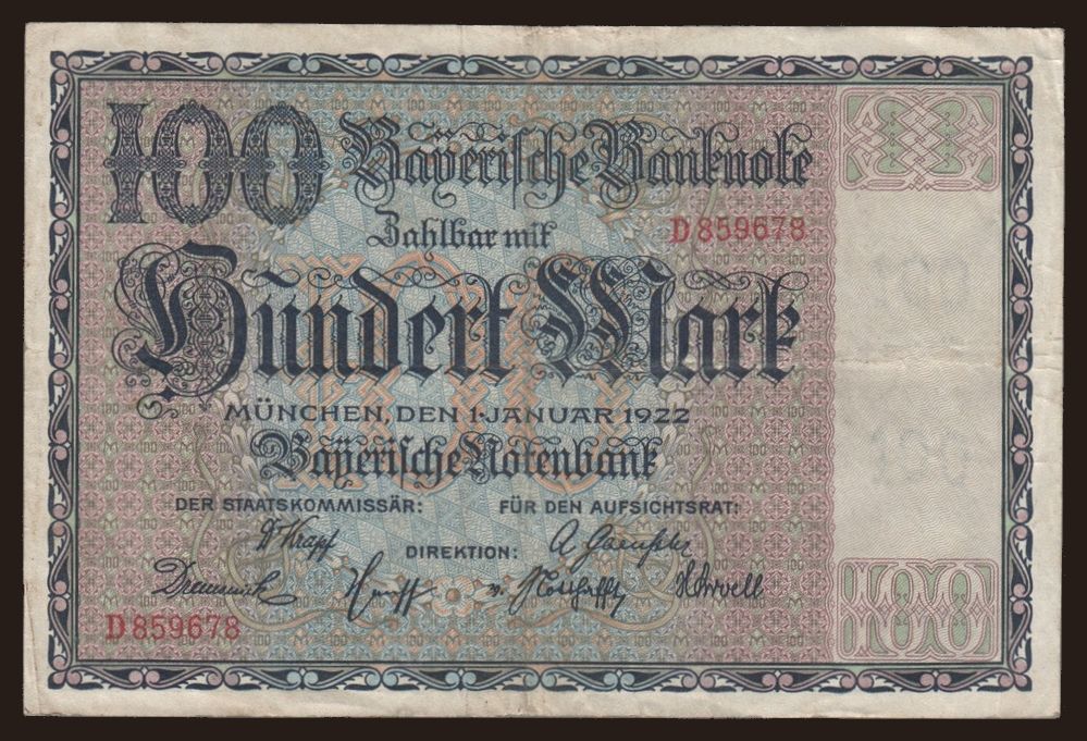 Bayerische Notenbank, 100 Mark, 1922