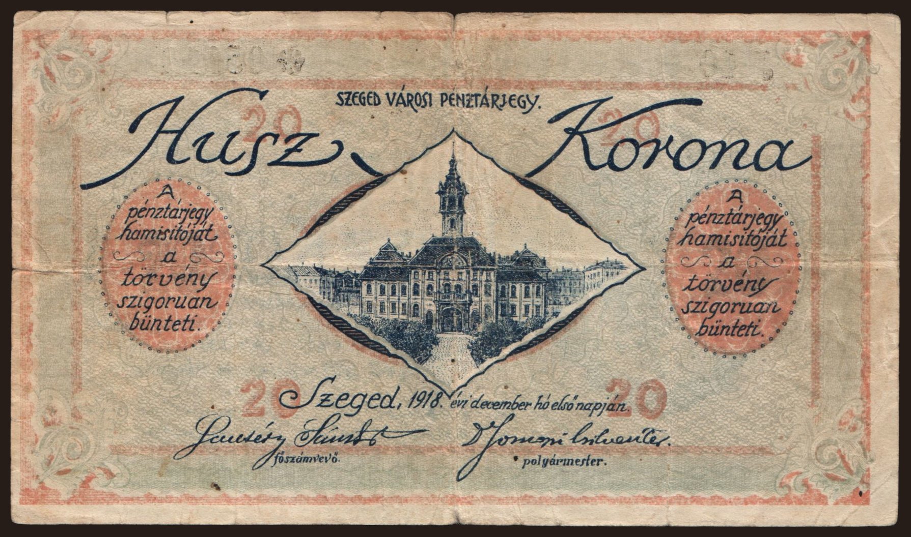 Szeged, 20 korona, 1918 | notafilia-kp.com