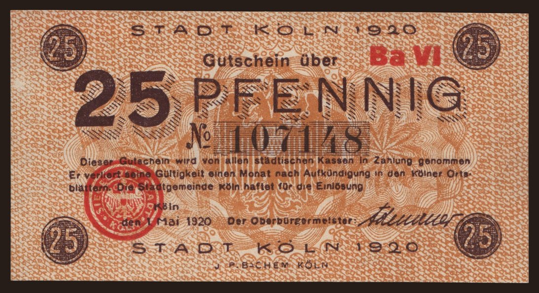 Köln, 25 Pfennig, 1920 | notafilia-kp.com